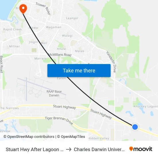 Stuart Hwy After Lagoon Rd to Charles Darwin University map