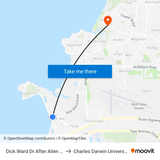 Dick Ward Dr After Allen St to Charles Darwin University map