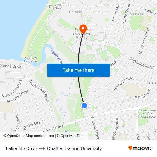 Lakeside Drive to Charles Darwin University map