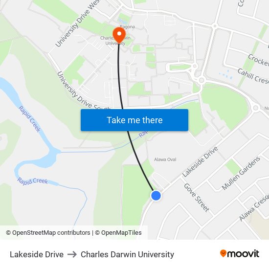 Lakeside Drive to Charles Darwin University map
