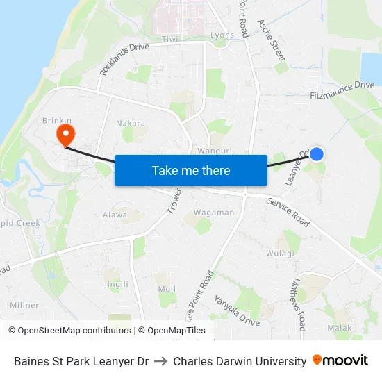 Baines St Park Leanyer Dr to Charles Darwin University map