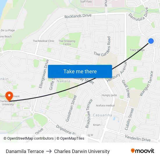 Danamila Terrace to Charles Darwin University map