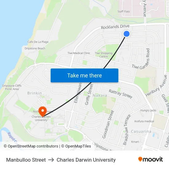 Manbulloo Street to Charles Darwin University map