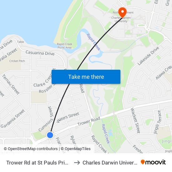 Trower Rd at St Pauls Primary to Charles Darwin University map