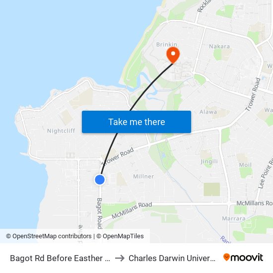 Bagot Rd Before Easther Crt to Charles Darwin University map