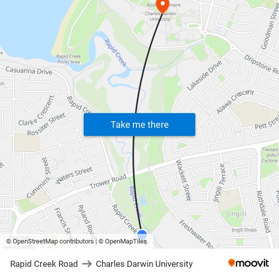 Rapid Creek Road to Charles Darwin University map