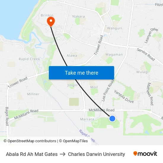 Abala Rd Ah Mat Gates to Charles Darwin University map