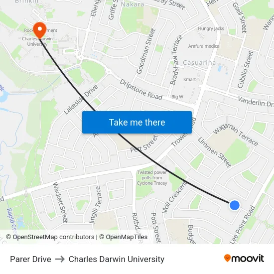 Parer Drive to Charles Darwin University map