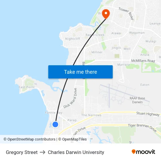 Gregory Street to Charles Darwin University map