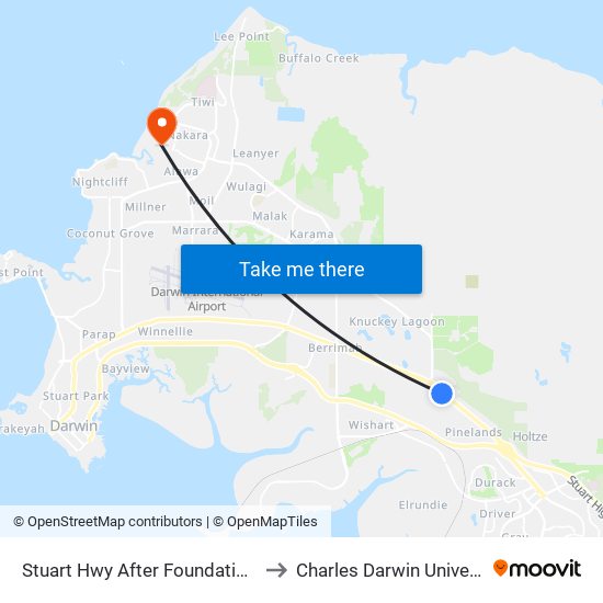 Stuart Hwy After Foundation Rd to Charles Darwin University map