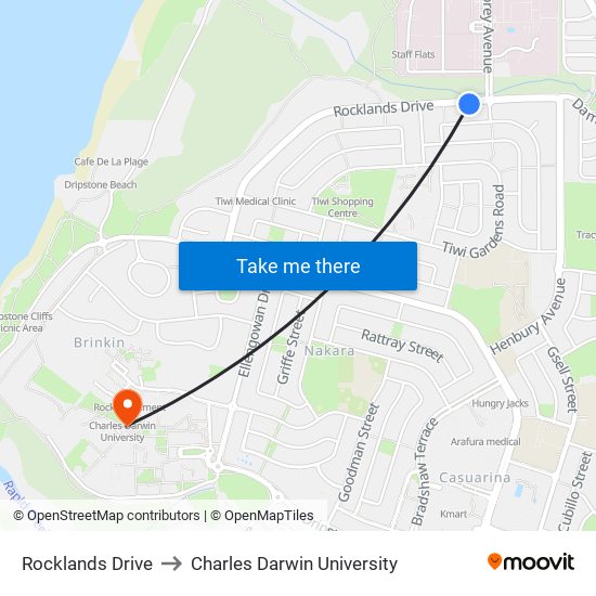 Rocklands Drive to Charles Darwin University map