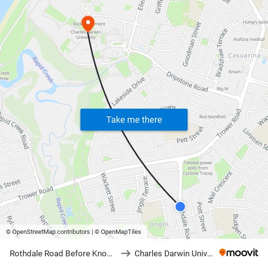 Rothdale Road Before Knowles St to Charles Darwin University map