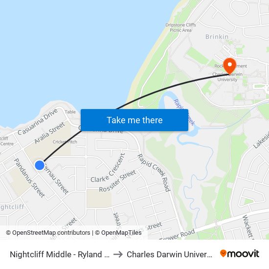 Nightcliff Middle - Ryland Rd to Charles Darwin University map