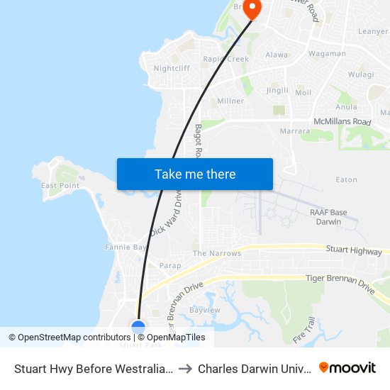 Stuart Hwy Before Westralia Street to Charles Darwin University map