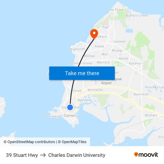 39 Stuart Hwy to Charles Darwin University map