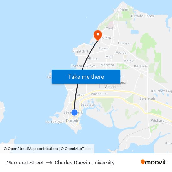 Margaret Street to Charles Darwin University map