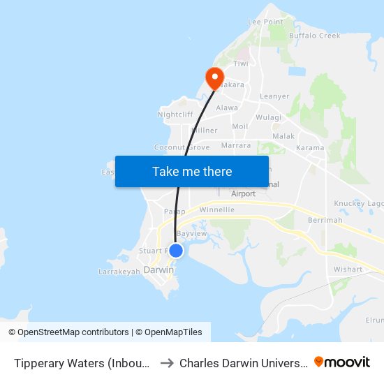 Tipperary Waters (Inbound) to Charles Darwin University map