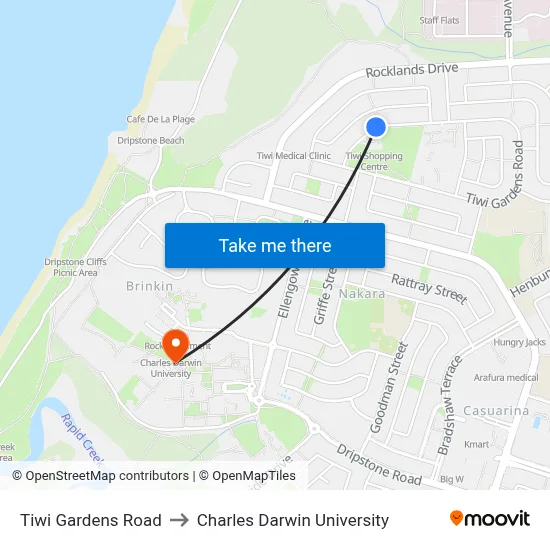 Tiwi Gardens Road to Charles Darwin University map