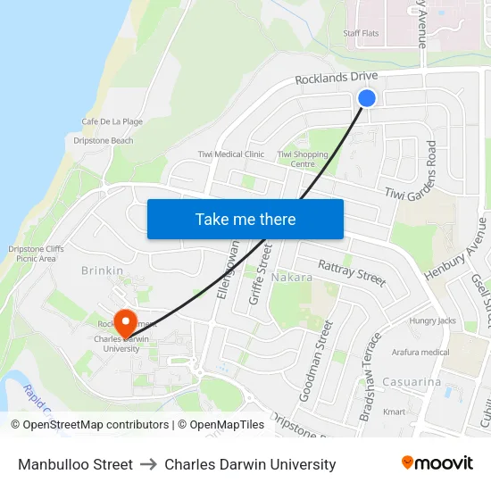 Manbulloo Street to Charles Darwin University map