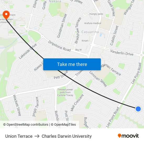 Union Terrace to Charles Darwin University map