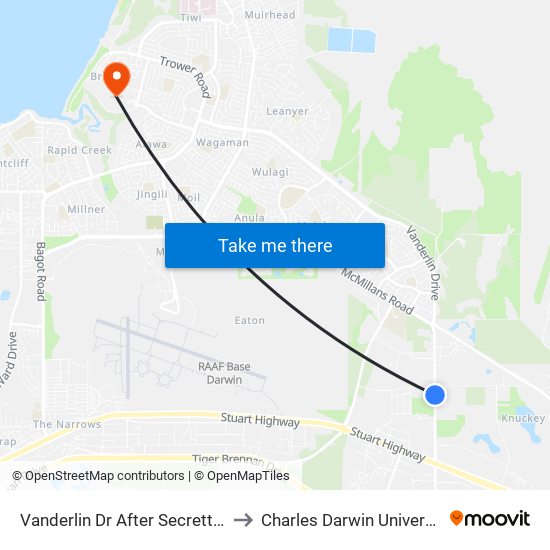 Vanderlin Dr After Secrett Rd to Charles Darwin University map
