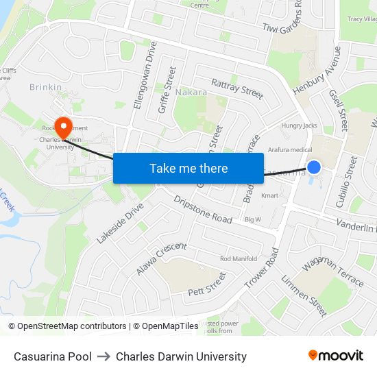 Casuarina Pool to Charles Darwin University map