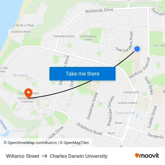 Willaroo Street to Charles Darwin University map