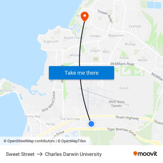 Sweet Street to Charles Darwin University map