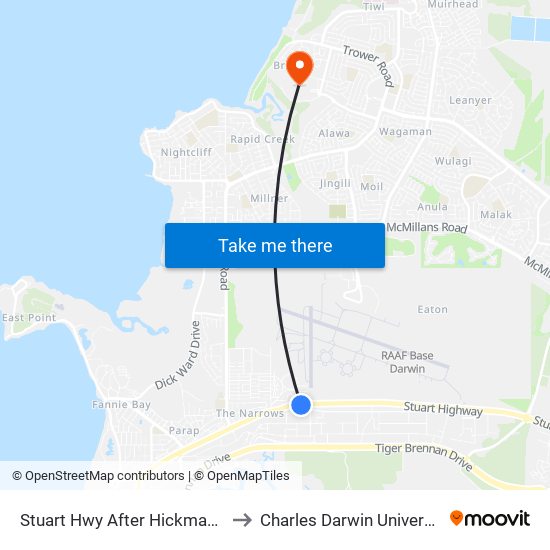 Stuart Hwy After Hickman St to Charles Darwin University map