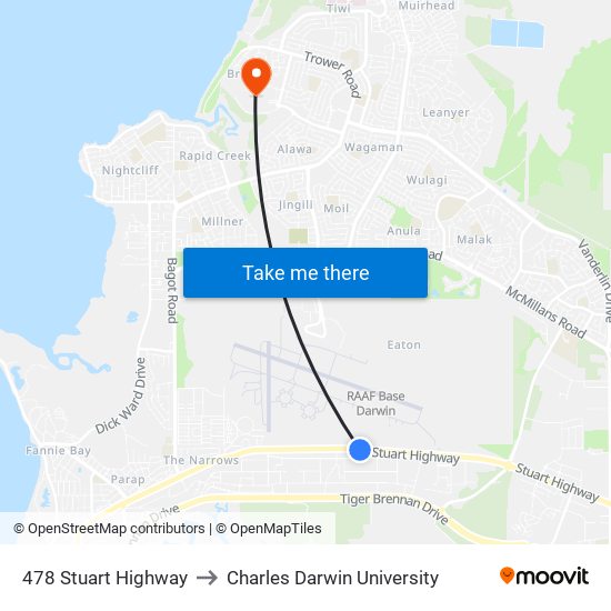 478 Stuart Highway to Charles Darwin University map
