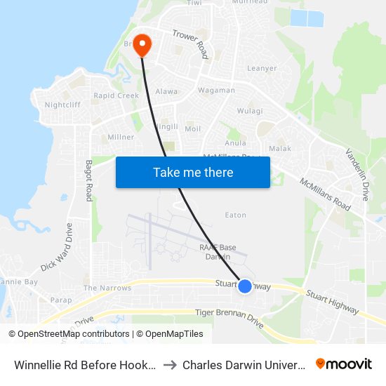 Winnellie Rd Before Hook Rd to Charles Darwin University map