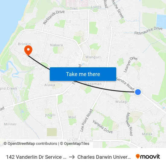 142 Vanderlin Dr Service Rd to Charles Darwin University map
