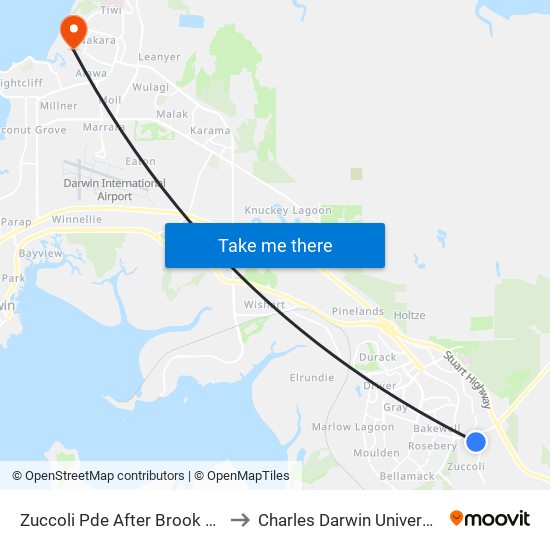 Zuccoli Pde After Brook Cct to Charles Darwin University map