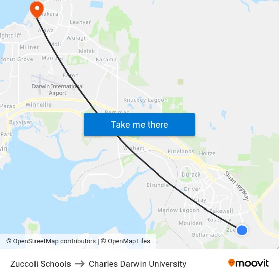 Zuccoli Schools to Charles Darwin University map