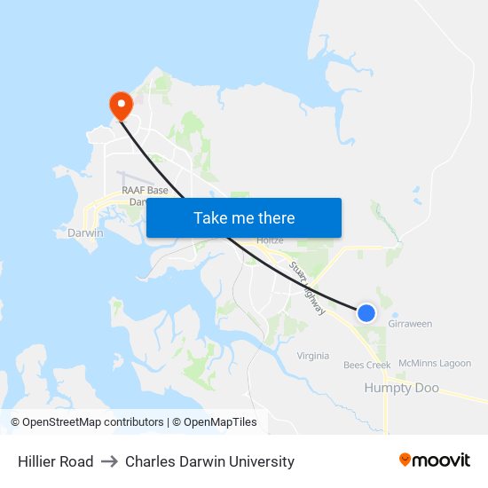 Hillier Road to Charles Darwin University map