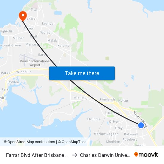 Farrar Blvd After Brisbane Cres to Charles Darwin University map