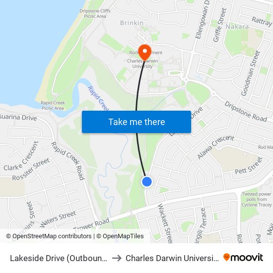 Lakeside Drive (Outbound) to Charles Darwin University map