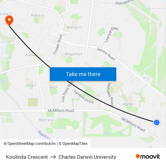 Koolinda Crescent to Charles Darwin University map