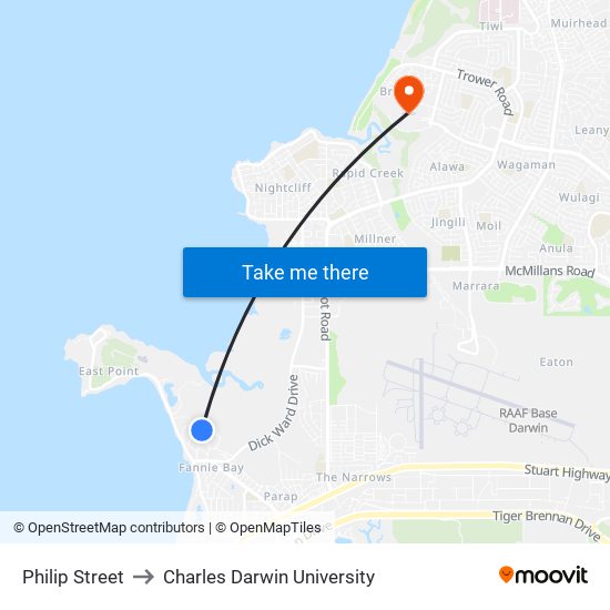 Philip Street to Charles Darwin University map