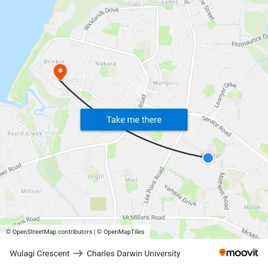 Flynn Cct Before Pye St to Charles Darwin University map