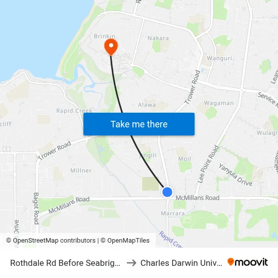 Rothdale Rd Before Seabright Cres to Charles Darwin University map