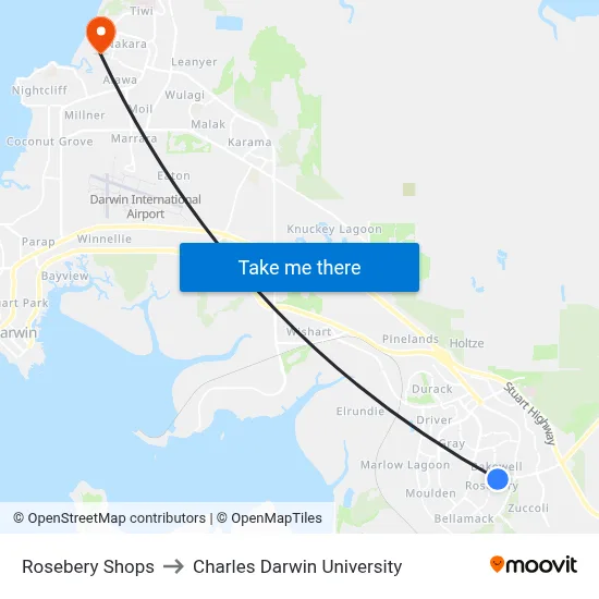 Rosebery Shops to Charles Darwin University map