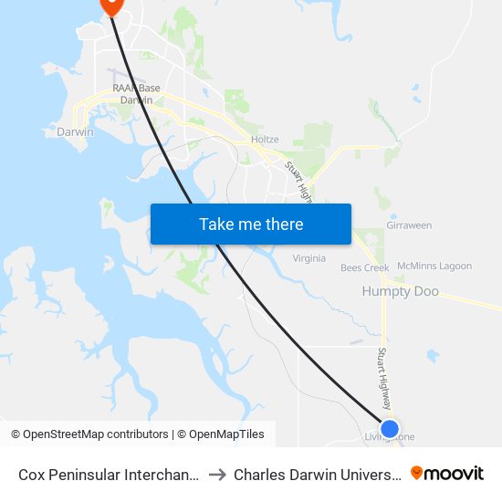 Cox Peninsular Interchange to Charles Darwin University map