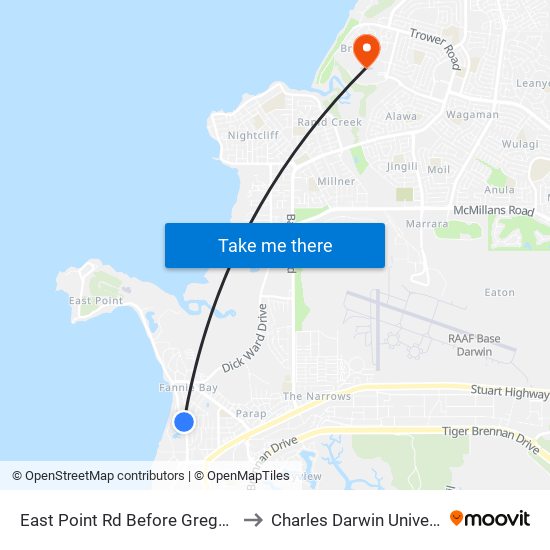 East Point Rd Before Gregory St to Charles Darwin University map