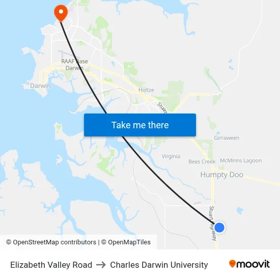 Elizabeth Valley Road to Charles Darwin University map