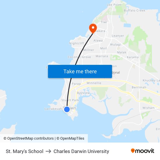 St. Mary's School to Charles Darwin University map