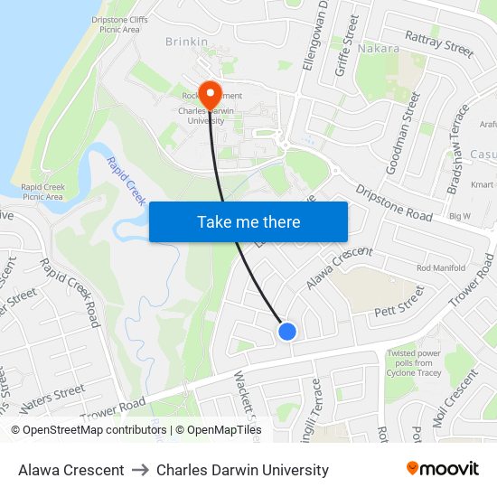 Alawa Crescent to Charles Darwin University map