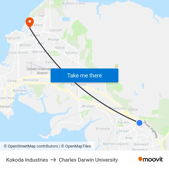 Kokoda Industries to Charles Darwin University map