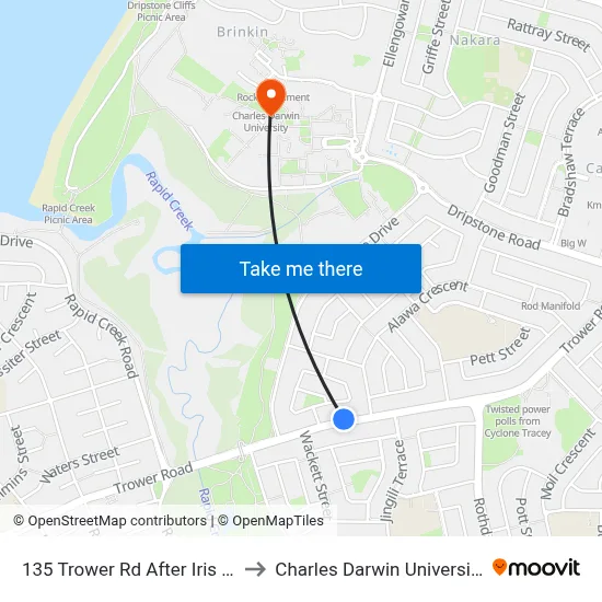 135 Trower Rd After Iris St to Charles Darwin University map