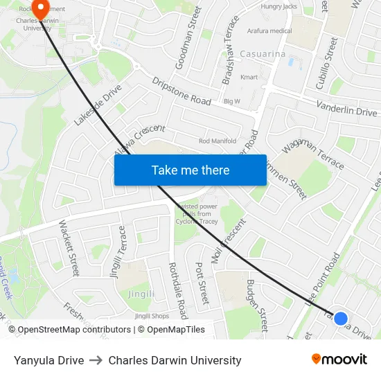 Yanyula Drive to Charles Darwin University map